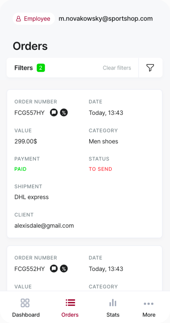 Admin Dashboard mobile view mockup